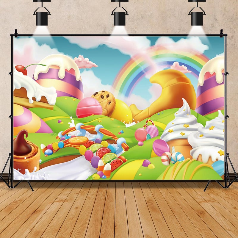 AOFOTO 5x3ft Candyland Backdrop Fantasy Giant Lollipop Candy Land Candy Themed Party Decorations Banner Cartoon Rainbow Ice Cream Dessert Shop Decor Background Kids Baby Birthday Photoshoot Props - Image 4